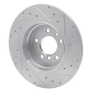 BMW 850CSI Brake Rotor (1) - Rear Left - R1 Concepts - Drilled & Slotted - Silver - `91-`01